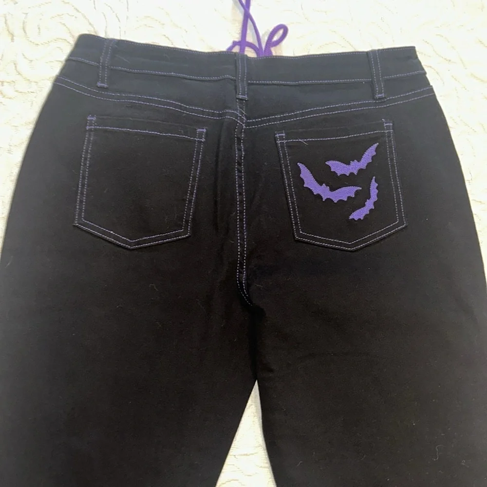 The Grave Girls Dolls Kill lace up embroidered bat jeans XL